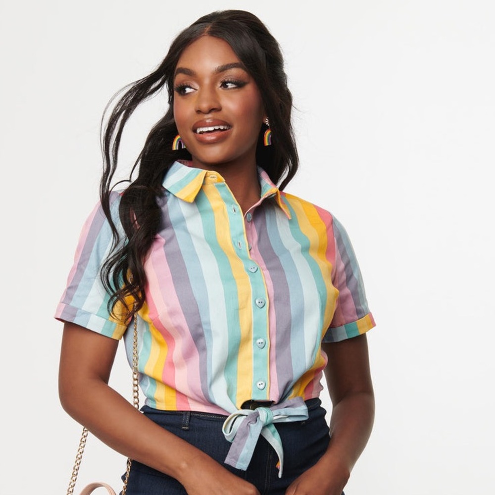 Collectif Dreamy Rainbow Stripe Sammy Crop Top